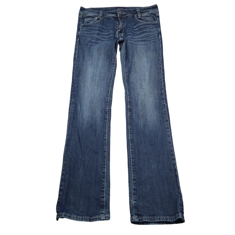VGS Pants Womens 8 Blue Straight Mid Rise Stretch Button Dark Wash Denim Jeans